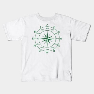 Circle of Fifths Compass Style Dark Green Kids T-Shirt